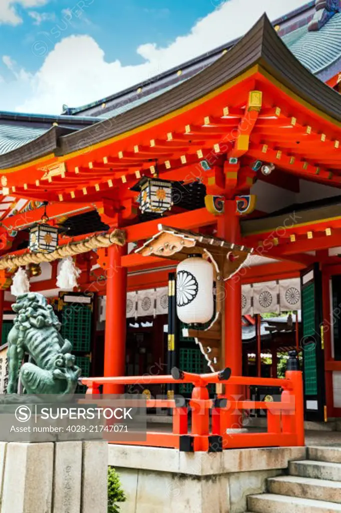 Kobe, Japan, the Ikuta Jinja shrine, founded in 201 AD and is one of the oldest Shinto shrines in Japan. The Haiden Ikuta is the cultural center of Kobe, and where the city derives its name.