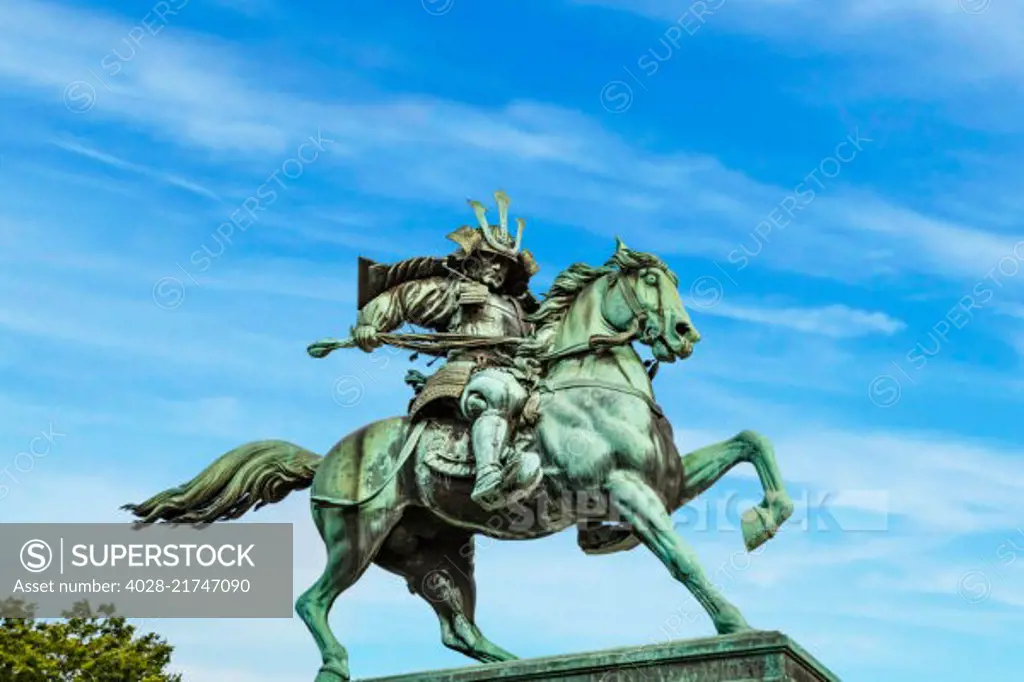 Tokyo, Japan, Statue of Kusunoki Masashige a Samurai Warrior on his horse, near the Imperial Palace and Edo Castle