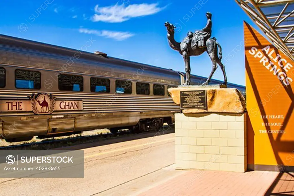 Australia, Alice Springs, Northern Territory, famous Ghan train stops in Alice Springs in central Australia, travels between Adelaide and Darwin.