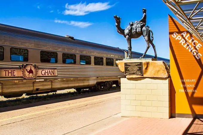 Australia, Alice Springs, Northern Territory, famous Ghan train stops in Alice Springs in central Australia, travels between Adelaide and Darwin.