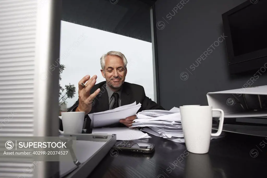 Businessman doing paper work