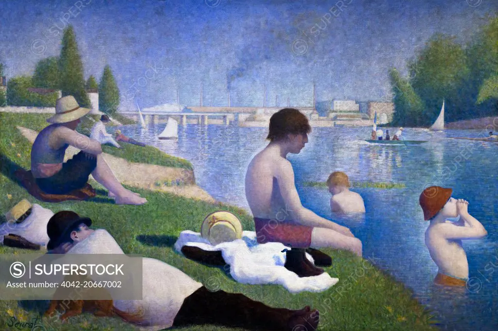 Bathers at Asnieres, by Georges Seurat, 1884, National Gallery, London, England, UK, GB, Europe