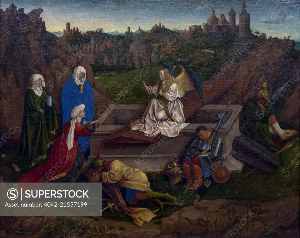 The Three Marys at the Tomb, by Jan van Eyck, 1425-1435, Boijmans van Beuningen Museum, Rotterdam, Netherlands, Europe