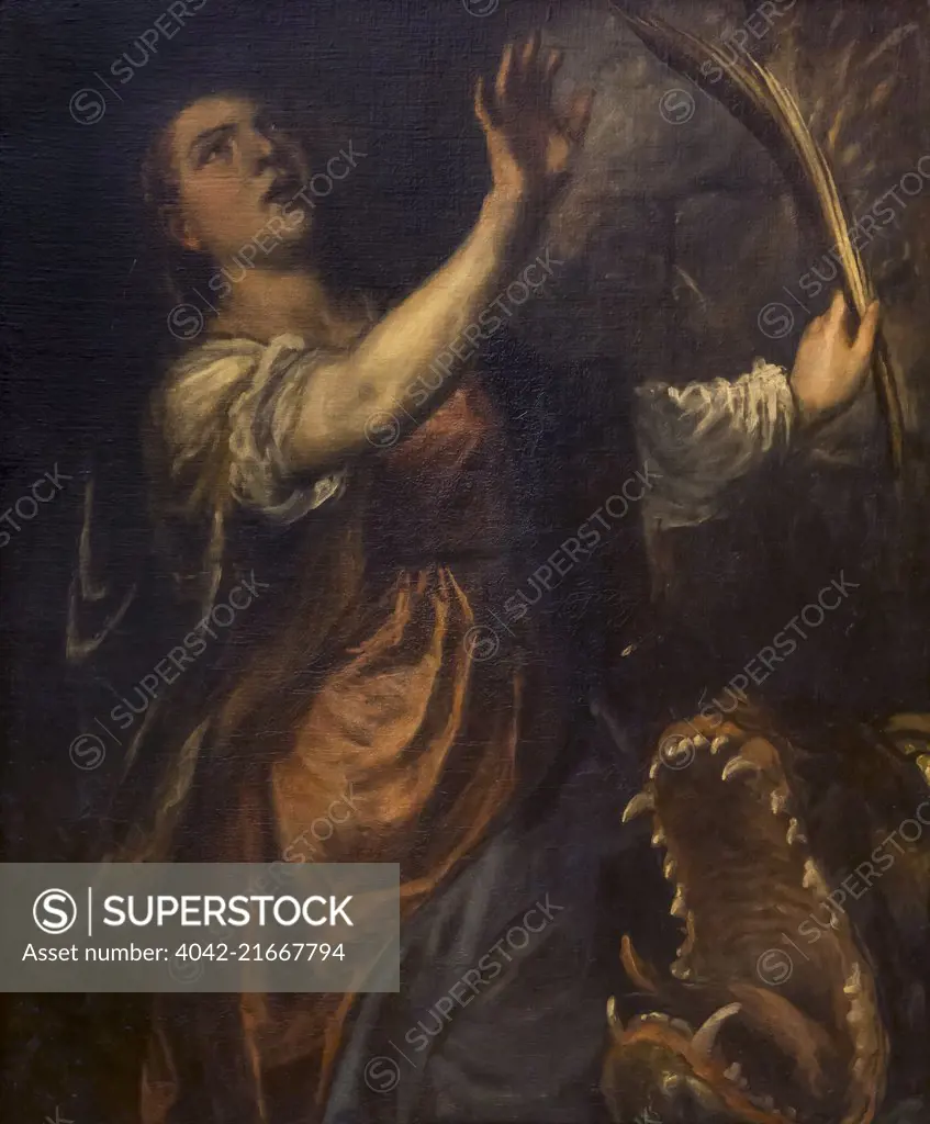 St Margaret, by Titian, 1565-1570, Uffizi Gallery, Florence, Tuscany, Italy, Europe