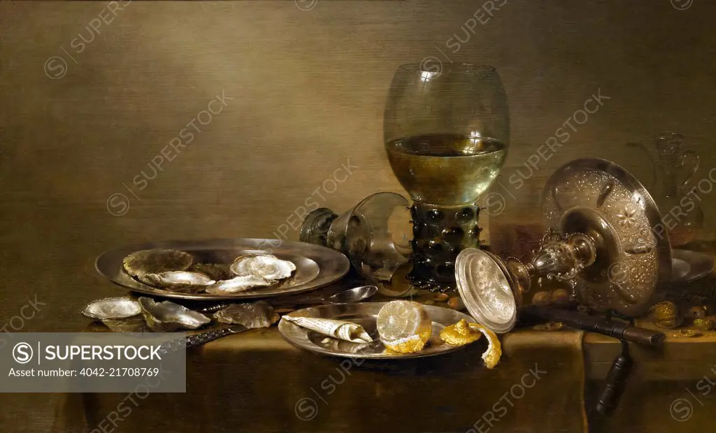 Still Life with Oysters, a Silver Tazza and Glassware, Willem Claesz Heda, 1635, Metropolitan Museum of Art, Manhattan, New York City, USA, North America