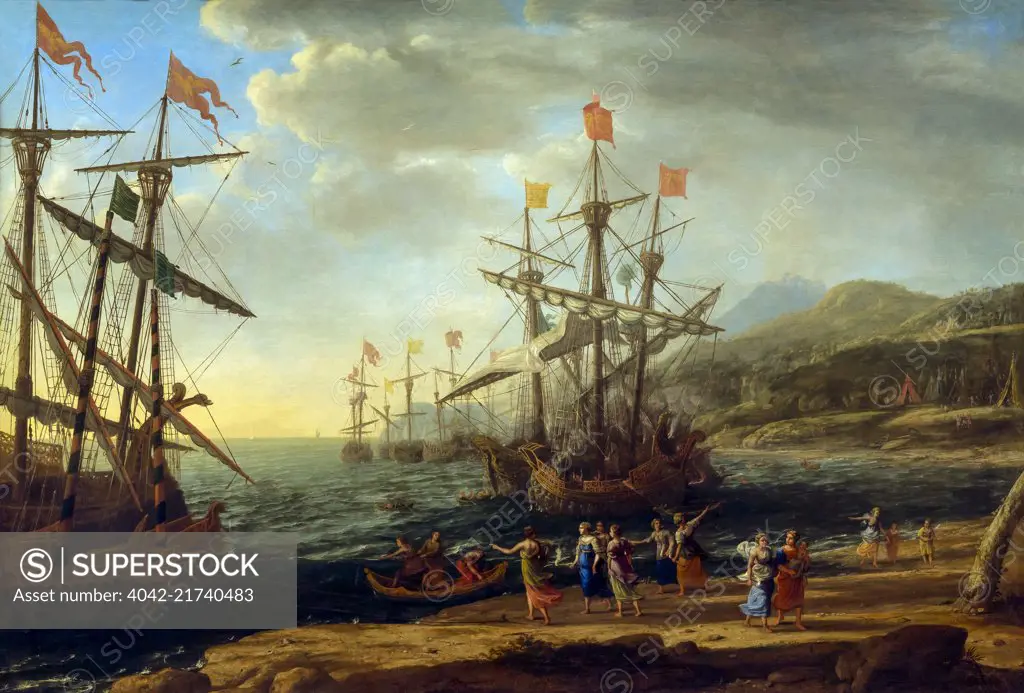 The Trojan Women Setting Fire to Their Fleet, Claude Lorrain, circa 1643, Metropolitan Museum of Art, Manhattan, New York City, USA, North America