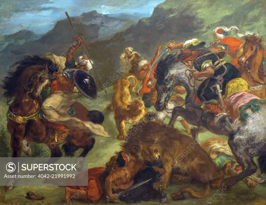 Lion Hunt, Eugene Delacroix, 1858, Museum of Fine Arts, Boston, Mass, USA, North America