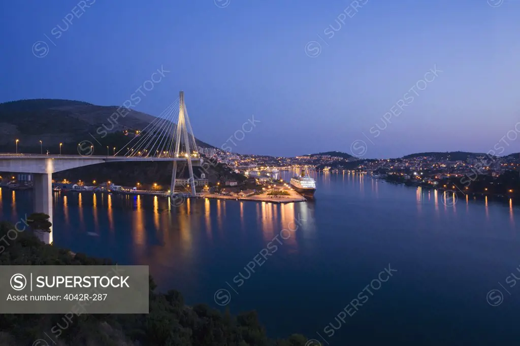 Bridge at dusk, Franjo Tudjman Bridge, Dubrovnik, Croatia