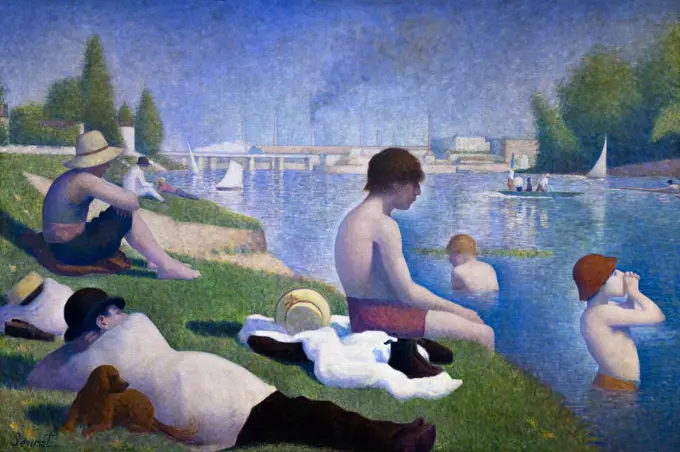 Bathers at Asnieres, by Georges Seurat, 1884, National Gallery, London, England, UK, GB, Europe