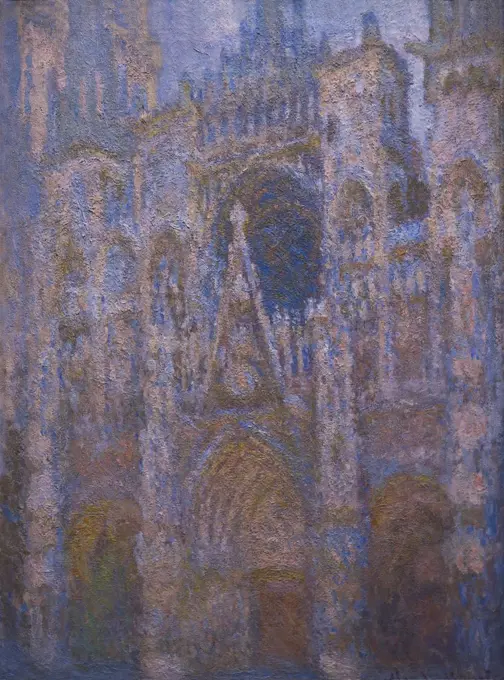 Rouen Cathedral, the Portal, morning sun, blue harmony, La Cathedrale de Rouen, Le Portail, soleil matinal, Harmonie Bleue, by Claude Monet, 1892-1893,