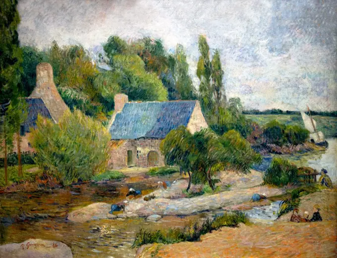 Les Lavandieres a Pont-Aven, Lavandieres au Moulin Simonou, by Paul Gauguin, 1886, Musee D'Orsay, Paris, France, Europe