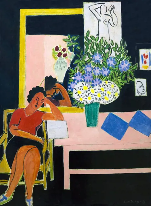 Woman Reading, Black Background, Liseuse sur Fond Noir, by Henri Matisse, 1939, Centre Pompidou, Paris, France, Europe