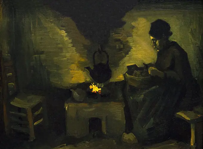 Peasant Woman near the Hearth, Paysanne pres de l'atre, by Vincent van Gogh, 1885, Musee D'Orsay, Paris, France, Europe