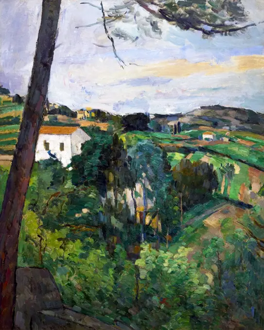 Landscape with red roof, or Pine in Estaque, Paysage au Toit Rouge, le Pin à l'Estaque, by Paul Cezanne, 1875-76, Musee de L'Orangerie, Paris, France, Europe