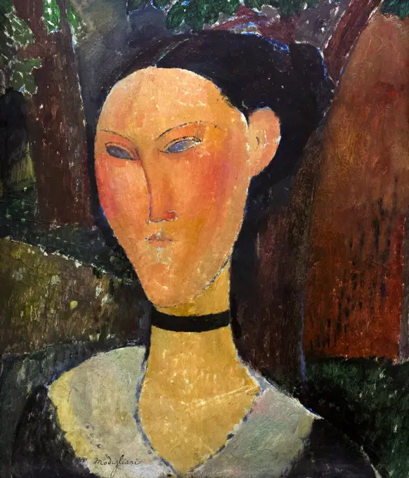 Woman with Velvet Neckband, Femme au Ruban de Velours, by Amedeo Modigliani, circa 1915, Musee de L'Orangerie, Paris, France, Europe