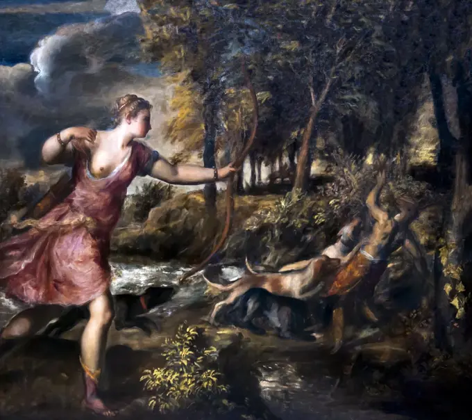 The Death of Actaeon, by Titian, circa 1559-75, National Gallery, London, England, UK, GB, Europe,