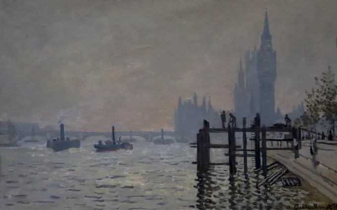 The Thames below Westminster, by Claude Monet, circa 1871, National Gallery, London, England, UK, GB, Europe