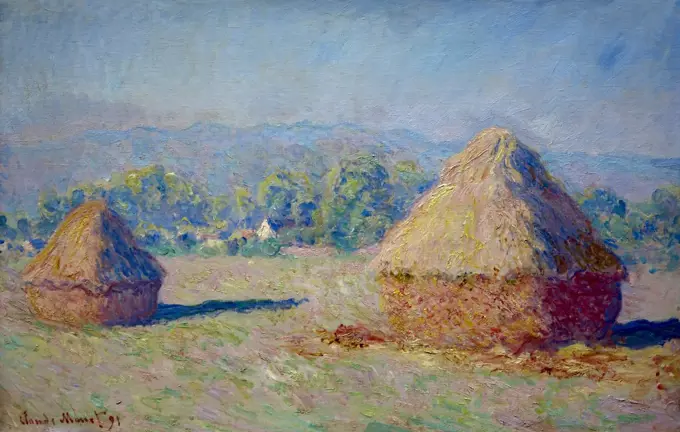 Haystacks in Sunlight, Morning Effect, by Claude Monet, 1891, National Gallery, London, England, UK, GB, Europe