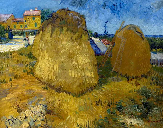 Wheat Stacks in Provence, by Vincent van Gogh, 1888, Kroller-Muller Museum, Hoge Veluwe National Park, Otterlo, Netherlands, Europe