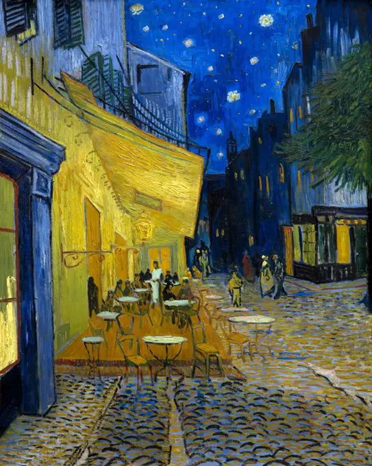 Terrace of a Cafe at Night, by Vincent van Gogh, 1888, Kroller-Muller Museum, Hoge Veluwe National Park, Otterlo, Netherlands, Europe