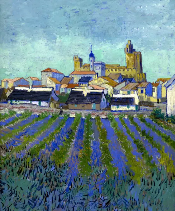 View of Saintes-Maries-de-la-Mer, by Vincent van Gogh, 1888, Kroller-Muller Museum, Hoge Veluwe National Park, Otterlo, Netherlands, Europe