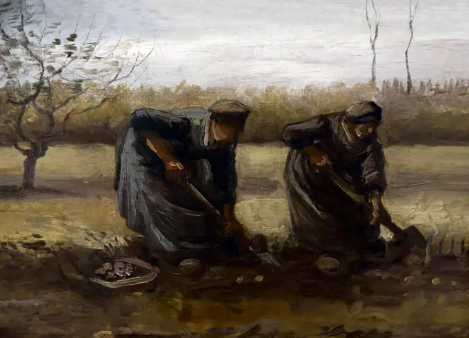 Peasant Women Digging up Potatoes, by Vincent van Gogh, 1885, Kroller-Muller Museum, Hoge Veluwe National Park, Otterlo, Netherlands, Europe