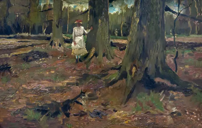 Girl in a Wood, by Vincent van Gogh, 1882, Kroller-Muller Museum, Hoge Veluwe National Park, Otterlo, Netherlands, Europe