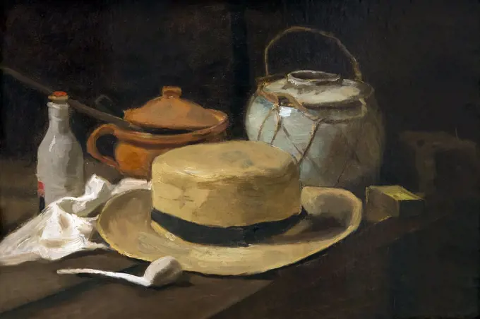 Still Life with Straw Hat, by Vincent van Gogh, 1881, Kroller-Muller Museum, Hoge Veluwe National Park, Otterlo, Netherlands, Europe