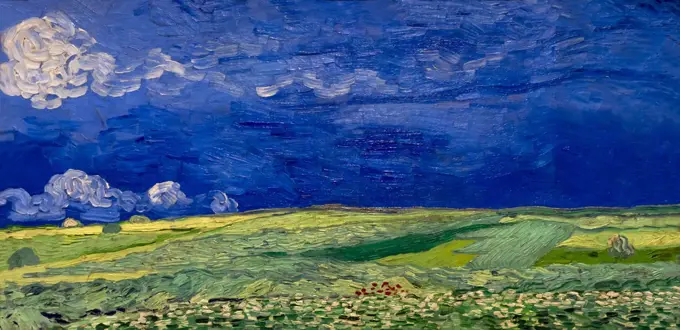 Wheatfield under thunderclouds, by Vincent van Gogh, 1890, Netherlands, Europe