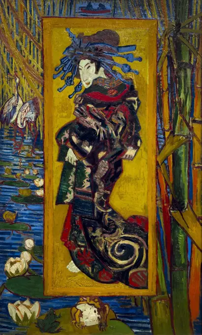 Courtesan, after Eisen, by Vincent van Gogh, 1887, oil on canvas, Netherlands, Europe