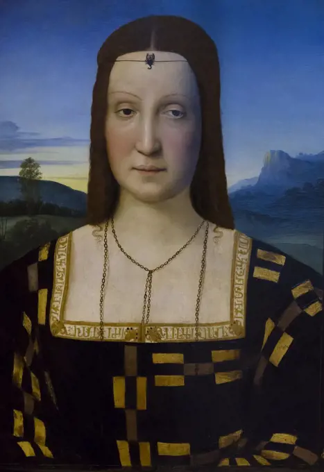 Portrait of Elisabetta Gonzaga, by Raphael, circa 1503, Uffizi Gallery, Florence, Tuscany, Italy, Europe