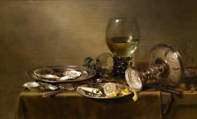 Still Life with Oysters, a Silver Tazza and Glassware, Willem Claesz Heda, 1635, Metropolitan Museum of Art, Manhattan, New York City, USA, North America