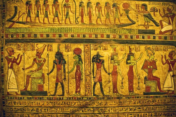 Hieroglyphics with Egyptian gods and godesses, France, Paris, Musee du Louvre, Egyptian Art