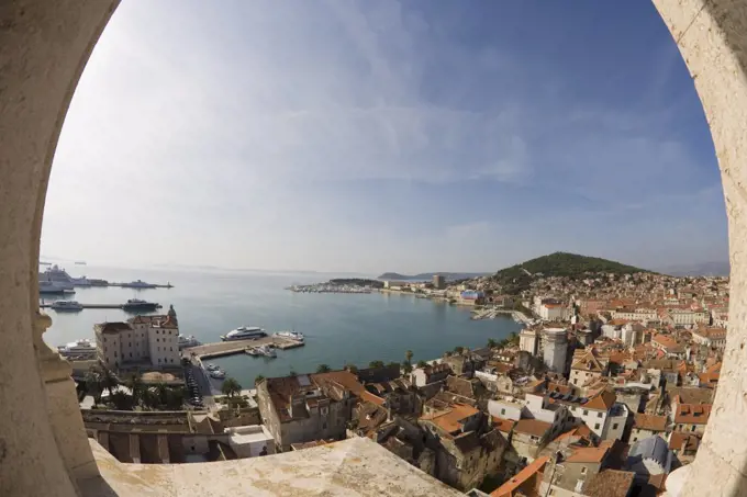 Town viewed through a window, Old Town, Split, Dalmatia, Croatia