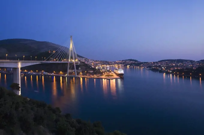 Bridge at dusk, Franjo Tudjman Bridge, Dubrovnik, Croatia