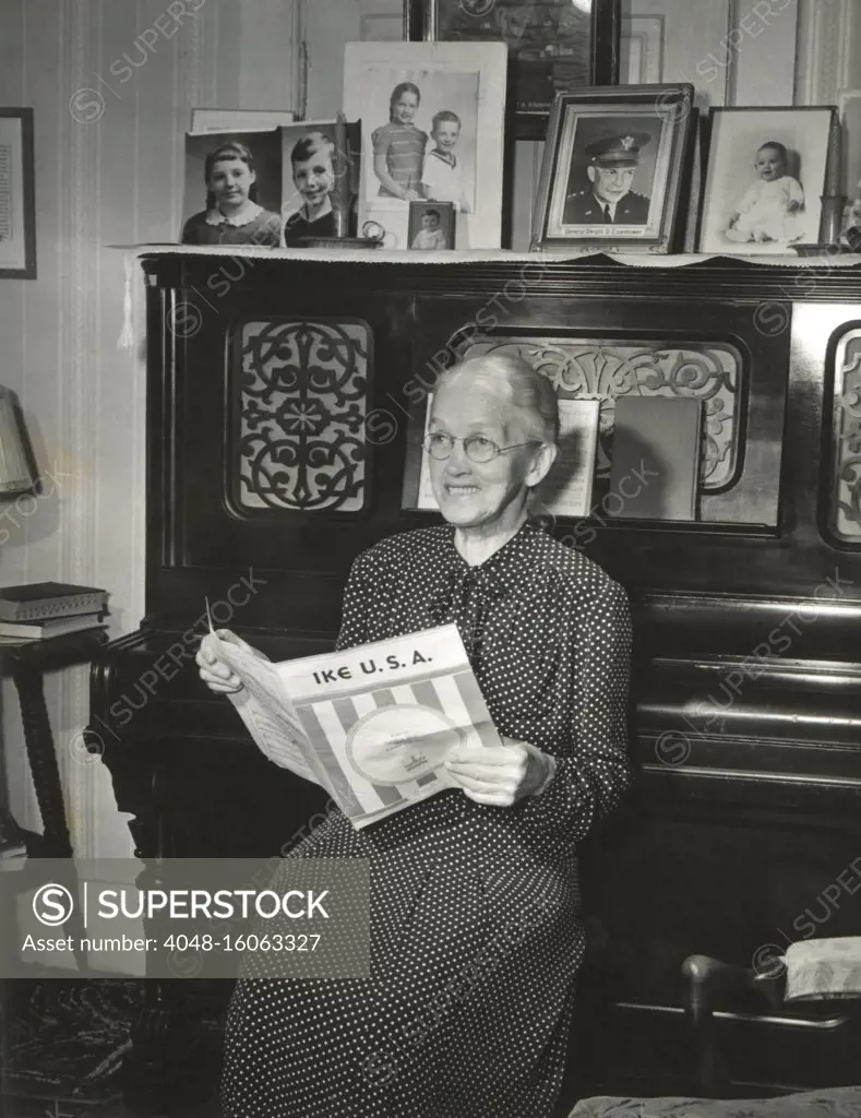 Ada Eisenhower, mother of Supreme Allied Commander, General Dwight Eisenhower. Photo was taken on June 24, 1945, when he came back home to Abilene, Kansas, for a visit following Germany's surrender in May 1945  (BSLOC_2018_2_6)