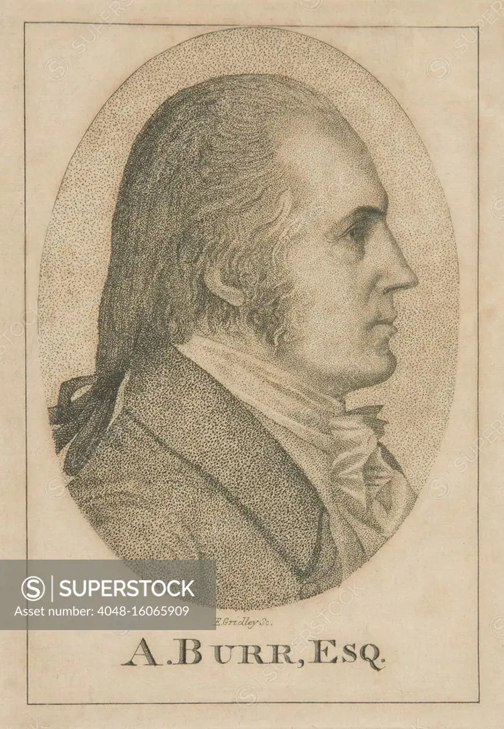 Vice President Aaron Burr in profile portrait engraving of 1804