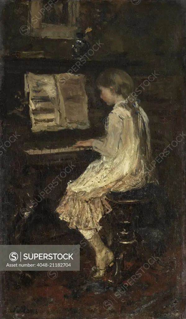 Girl at the Piano, by Jacob Maris, c. 1879, Dutch painting, oil on canvas. (BSLOC_2016_1_58)
