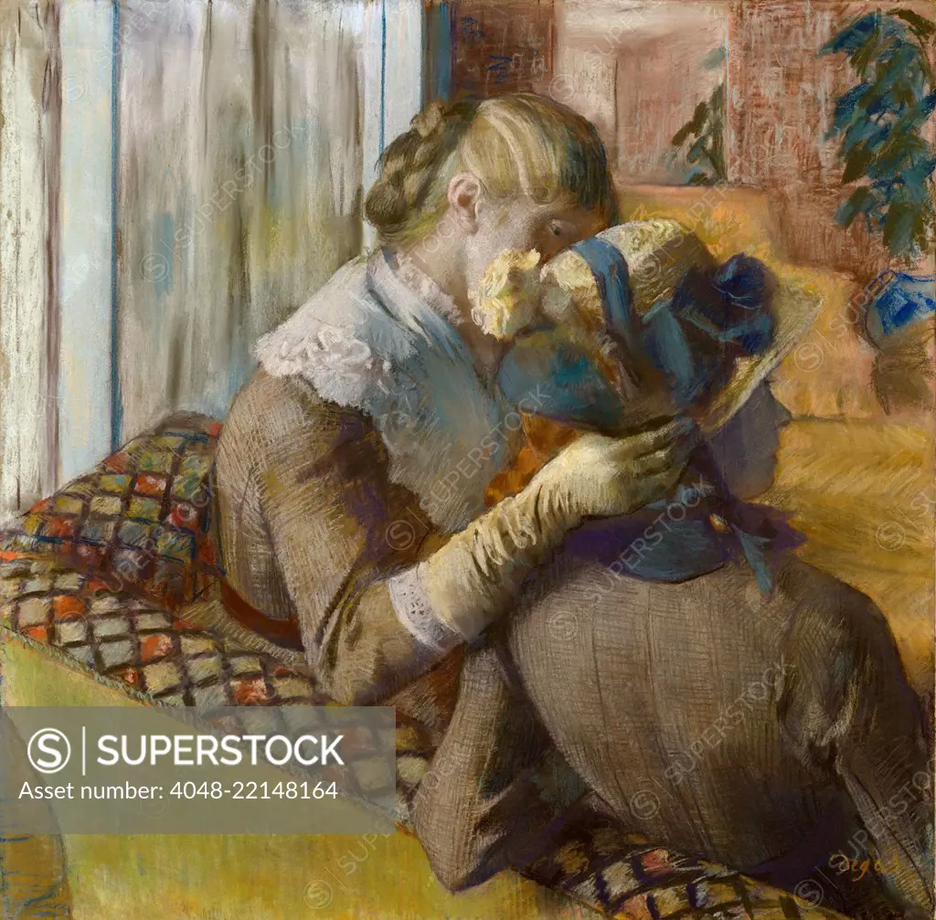 At the Milliner's, by Edgar Degas, 1881, French impressionist drawing, pastel on paper. Two women customers, seen from behind, in a millinery shop (BSLOC_2017_3_115)