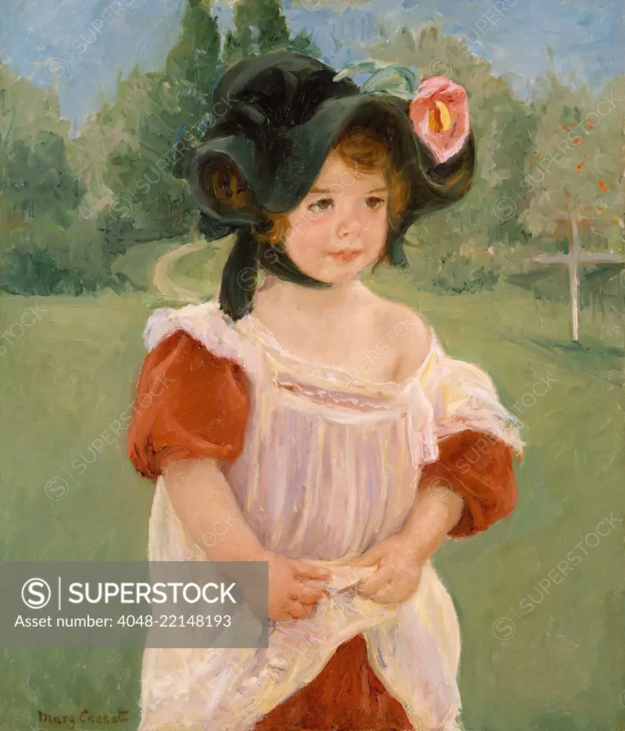 Margot Standing in a Garden, by Mary Cassatt, 1900, French impressionist painting, oil on canvas. Margot Lux, a child from the village near Cassatts country home, was the model for this painting (BSLOC_2017_3_141)