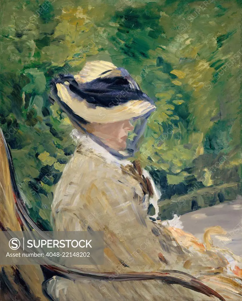 Madame Manet (Suzanne Leenhoff), by Edouard Manet, 1880 French impressionist oil painting. The portrait was painted in the Bellevue suburb of Paris, in the summer of 1880 (BSLOC_2017_3_15)