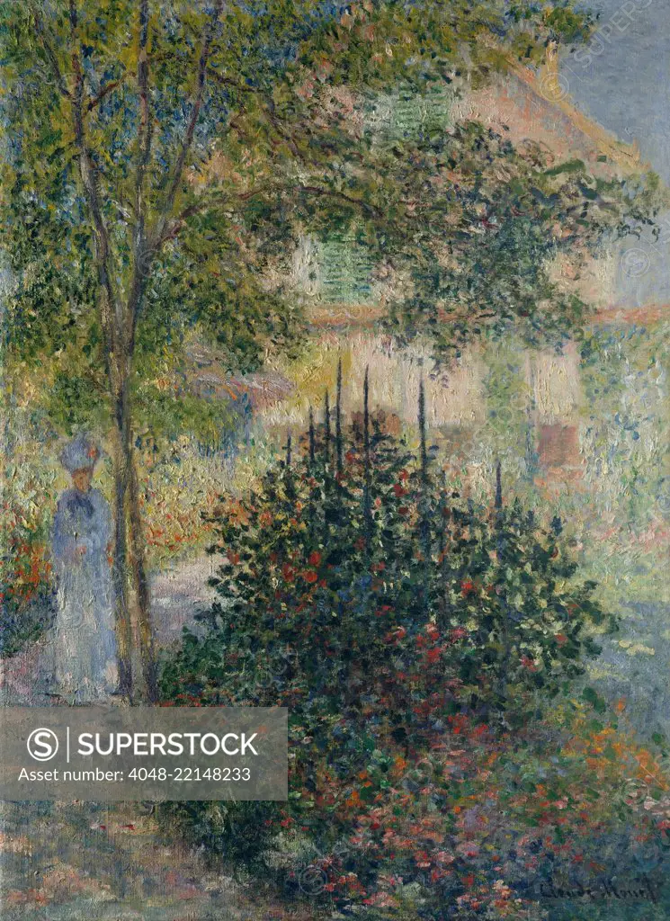 Camille Monet in the Garden at Argenteuil, by Claude Monet, French impressionist oil painting. Monet applied the paint in small daubs over the entire canvas, a style that became characteristic of his mature works (BSLOC_2017_3_25)