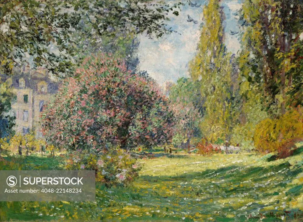 Landscape: The Parc Monceau, by Claude Monet, 1876, French impressionist painting, oil on canvas. Monet applied the paint in small daubs over the entire canvas, a style that became characteristic of his mature works (BSLOC_2017_3_26)