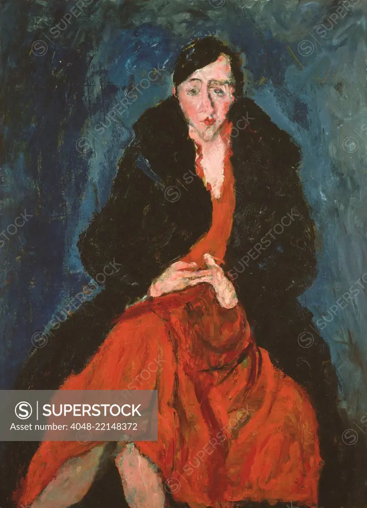 Portrait of Madeleine Castaing, by Chaim Soutine, 1929, Russian French Expressionist oil painting. Madeleine Castaing and her husband were his patrons when he painted this canvas (BSLOC_2017_5_150)