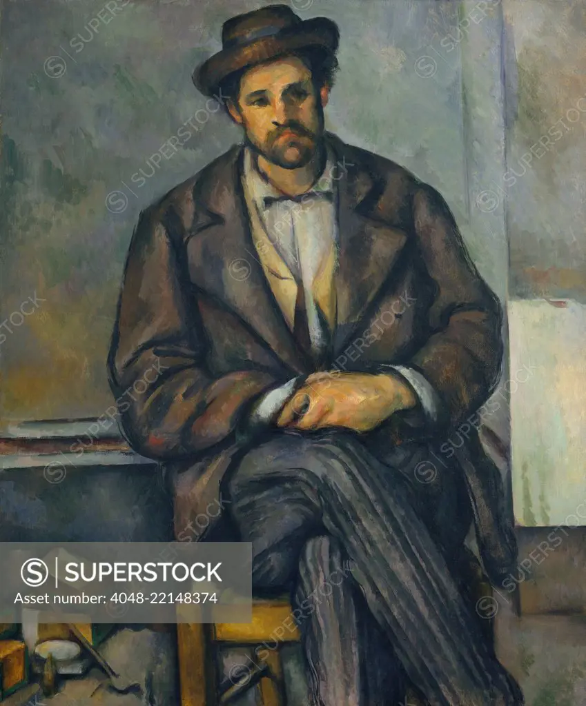 Seated Peasant, by Paul Cezanne, 1892-96, French Post-Impressionist painting, oil on canvas. The sitter is believed to be one of the workers at the Jas de Bouffan, the Cezanne family estate in Aix-en-Provence (BSLOC_2017_5_16)