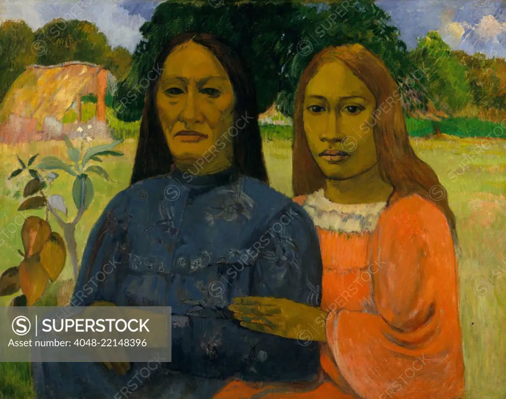 Two Women, by Paul Gauguin, 1901- 02, French Post-Impressionist painting, oil on canvas. Gauguin painted the two Tahitian women from a photograph (BSLOC_2017_5_35)