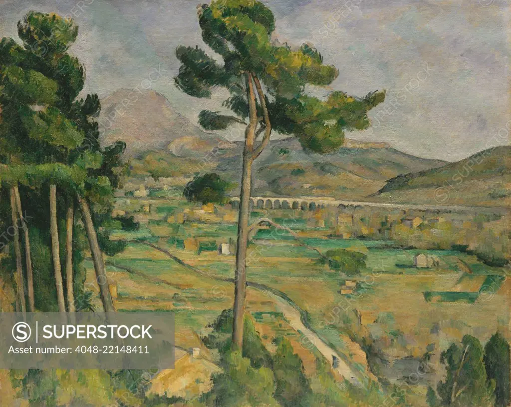 Mont Sainte-Victoire, Viaduct of the Arc River Valley, by Paul Cezanne, 1882-85, Post-Impressionism. Cezanne's native city of Aix-en-Provence is in the distance, above the banks of the Arc River Valley (BSLOC_2017_5_5)