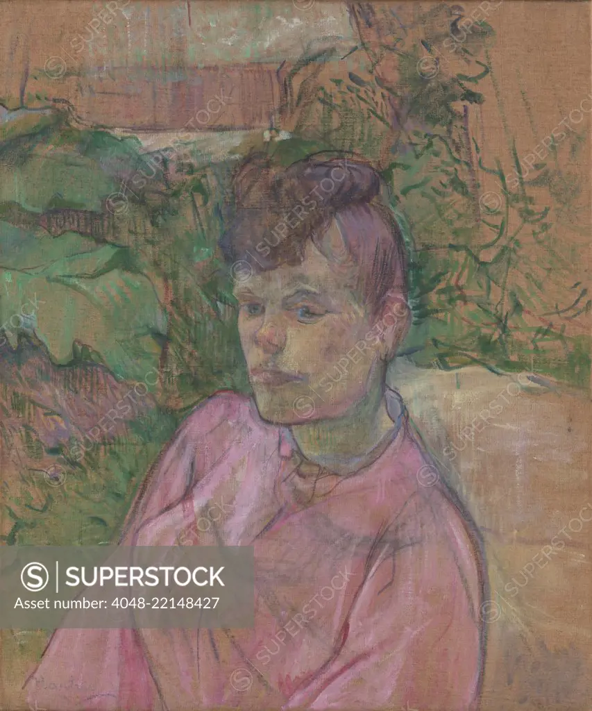 Woman in the Garden of Monsieur Forest, by Henri de Toulouse-Lautrec, 1889-91, Post-Impressionism. This oil on canvas painting of a working class women is part of a group of plein-air portraits painted in the garden of Monsieur Forest, Lautrec's neighbor  (BSLOC_2017_5_60)