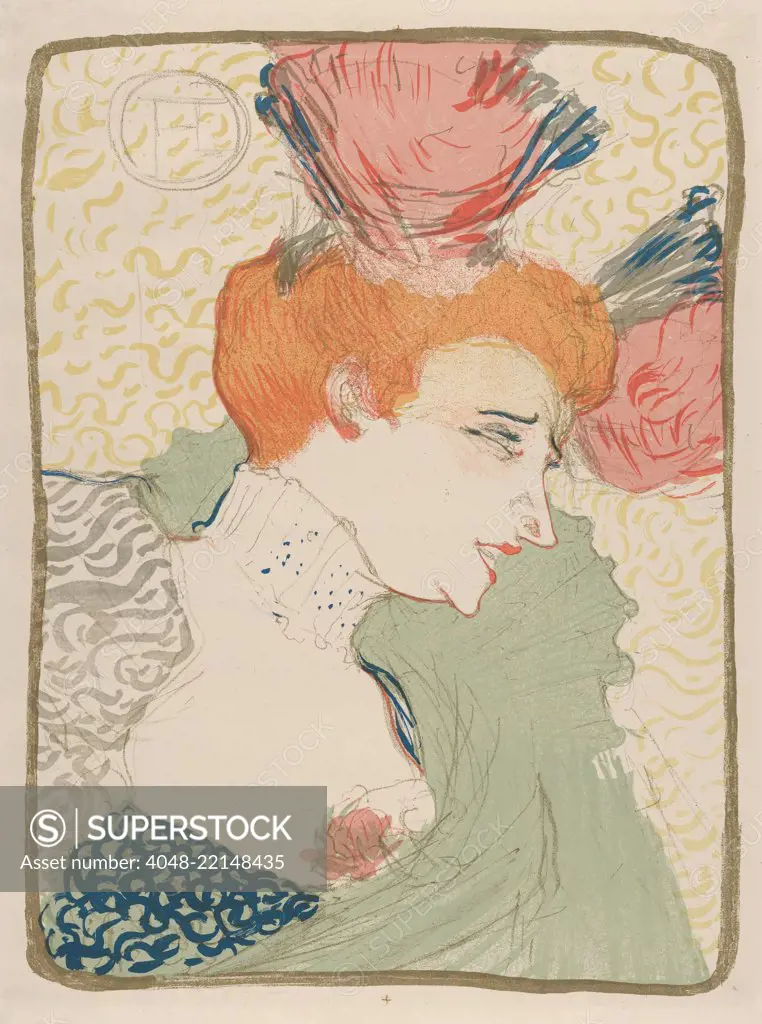 Mademoiselle Marcelle Lender, by Henri de Toulouse-Lautrec, 1895, French Post-Impressionist print. The French singer and dancer was a favorite of the artist who featured her in 12 lithographs (BSLOC_2017_5_70)