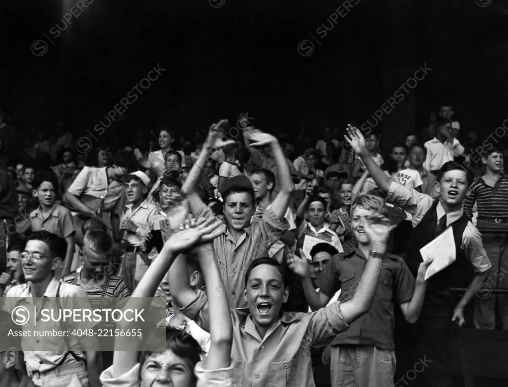 Boys at a ball game at Briggs Stadium, Detroit, Michigan, August 1942 photo by John Vachon. - (BSLOC_2014_17_169)